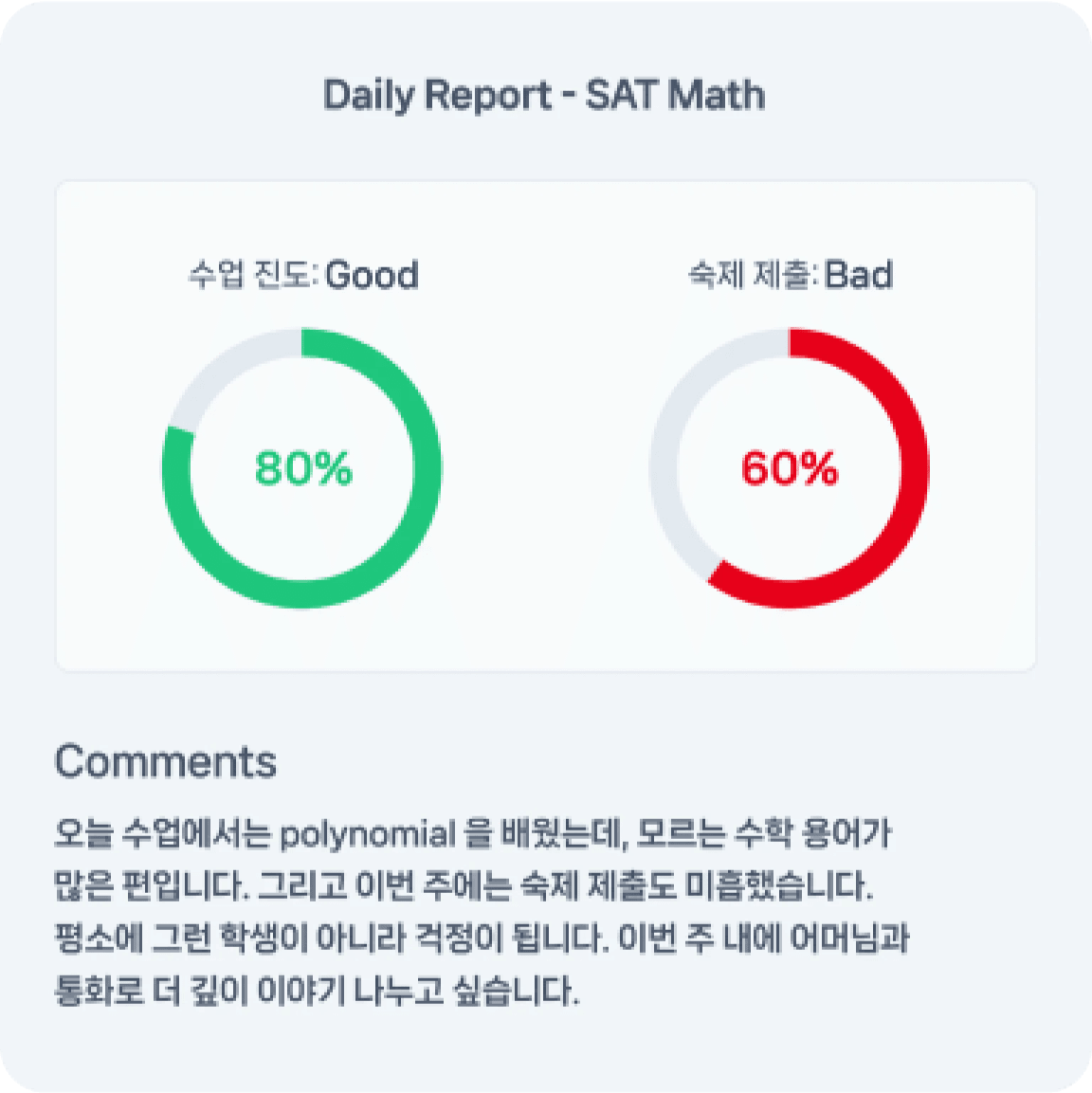 수업 관리 및 데일리 리포트